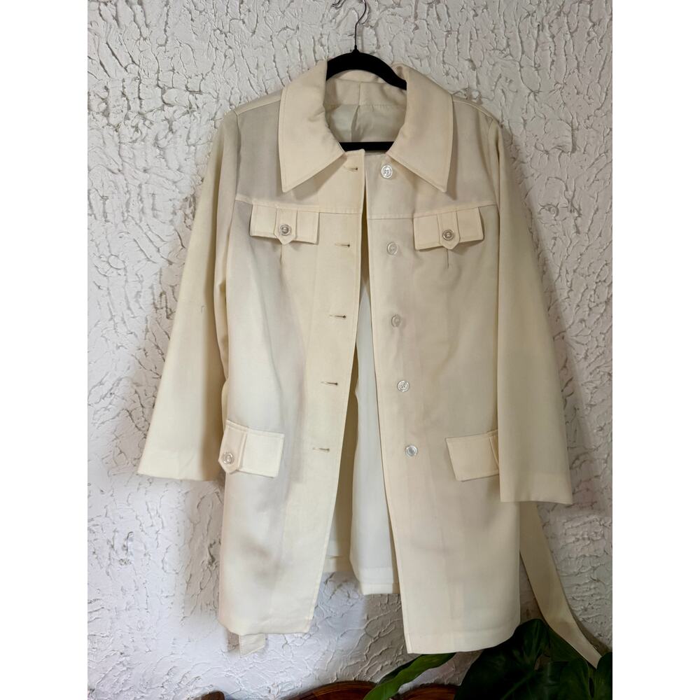 Vintage 1970s Cream Belted Jacket Retro Mod Trench Style Coat - Picture 5 of 10